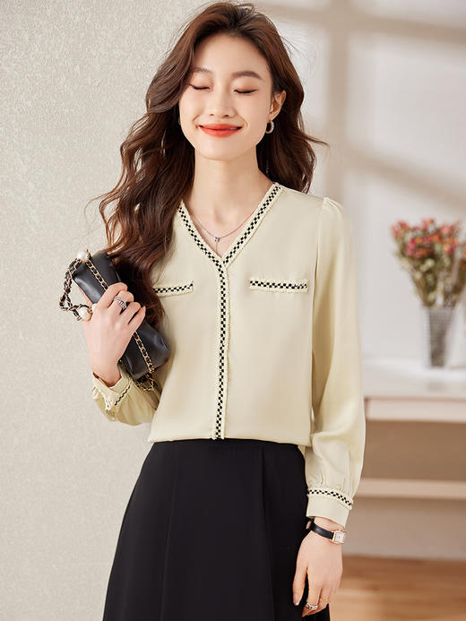 v领职业通勤衬衫高腰半身裙子休闲裤两件套装女 商品图2