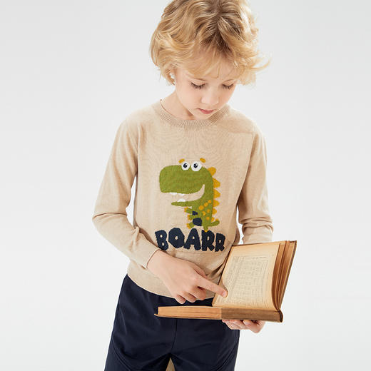 mettekids儿童针织衫男秋装新款打底衫中大女童卡通恐龙圆领毛衣 商品图2