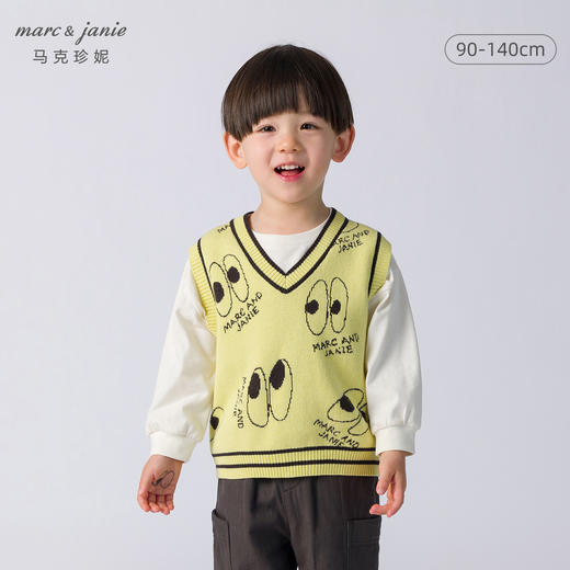 马克珍妮春装新款 男童趣味提花V领针织衫 儿童马甲230127 商品图0