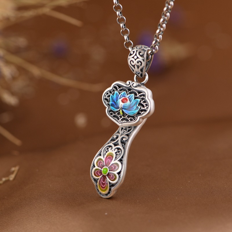 【莲花如意】足银复古景泰蓝吊坠【SCH-SY16844】