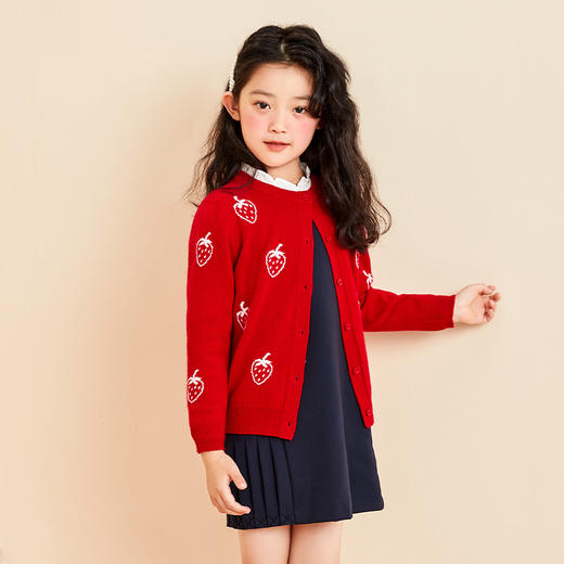 mettekids儿童羊绒衫春秋轻薄款打底针织衫草莓大童毛衣女童开衫 商品图1