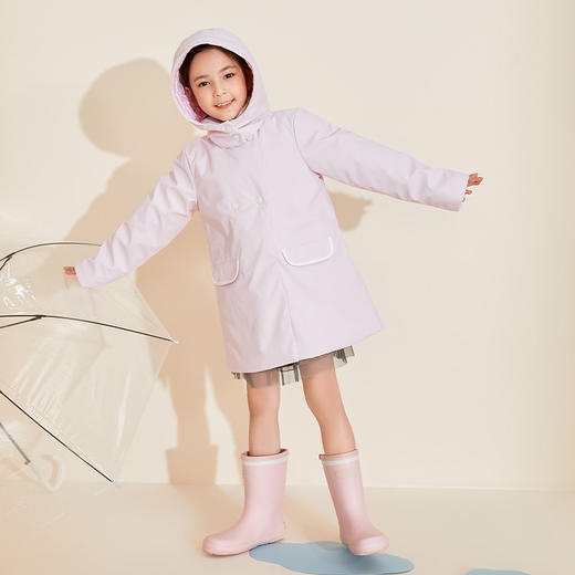 mettekids女童棉外套2022春秋新款雨衣儿童防水防风粉色翻领童装 商品图1
