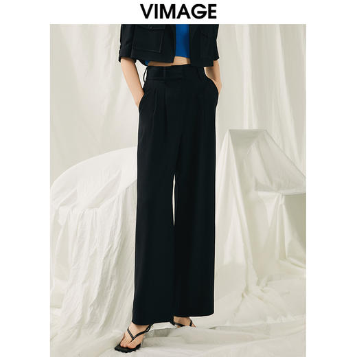 VIMAGE纬漫纪春季新款气质通勤百搭显瘦高腰休闲直筒裤子V1905507 商品图1