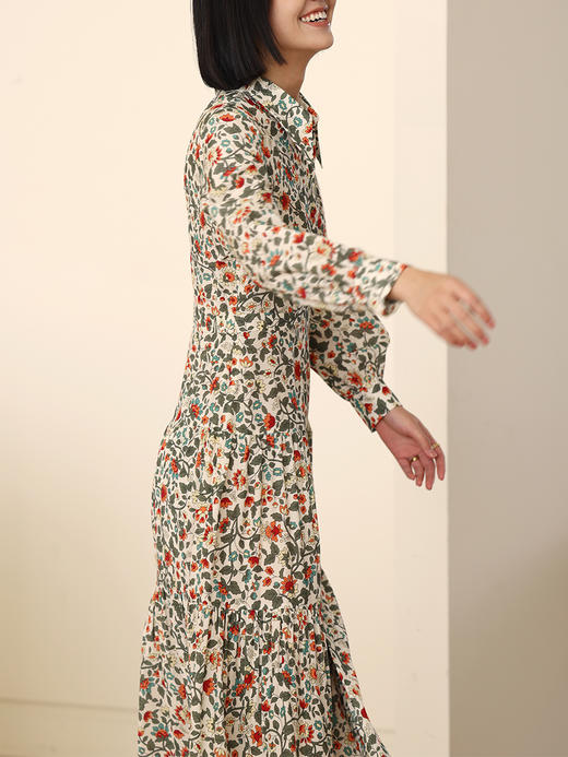 HeyDress法式碎花连衣裙女春季复古浪漫印花裙高腰长款气质裙子 商品图3