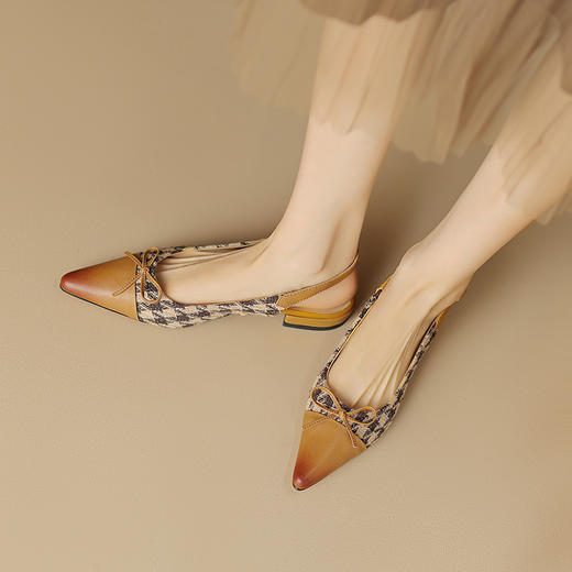 春季新款，千鸟格纹拼接里外全皮后空凉鞋HCY-K3385 商品图9