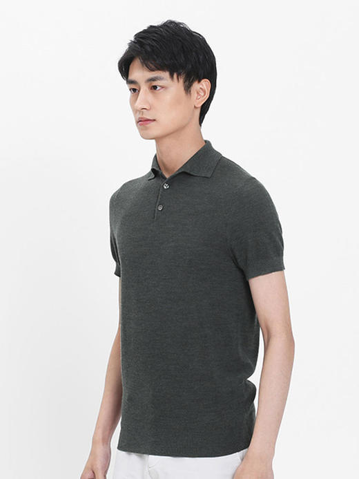 callisto深绿横机提花羊毛翻领T恤 SSTSS212H 商品图1