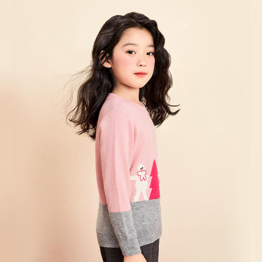 mettekids女童羊绒衫春秋季中大童打底衫针织衫儿童圆领洋气毛衣 商品图2