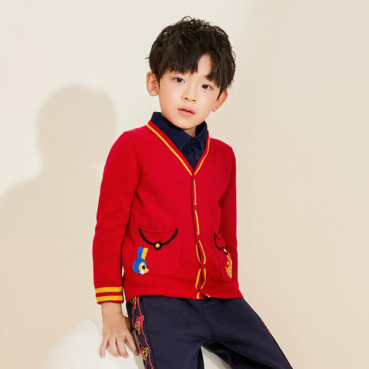 mettekids儿童100%羊绒衫春秋针织开衫打底洋气男童女童红色毛衣 商品图1