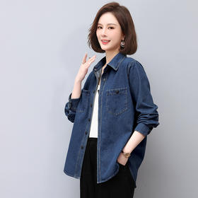 蓝色牛仔外套春秋季上新拼接立体妈妈装舒适潮流开衫上衣HR-WS13219