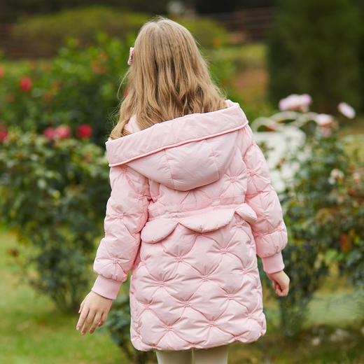 mettekids女童羽绒服冬季中长款保暖外套儿童纯色白鹅绒洋气童装 商品图3