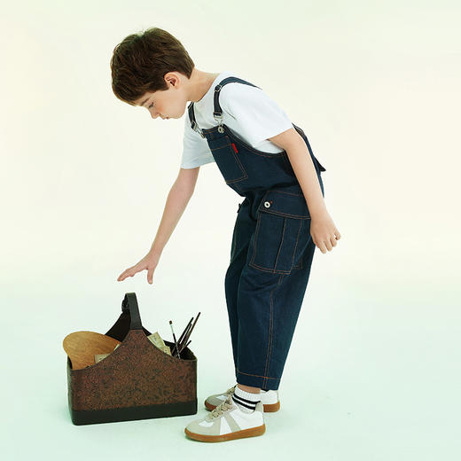 mettekids儿童裤子男童2022夏季新款棉牛仔蓝洋气男孩一体背带裤 商品图2