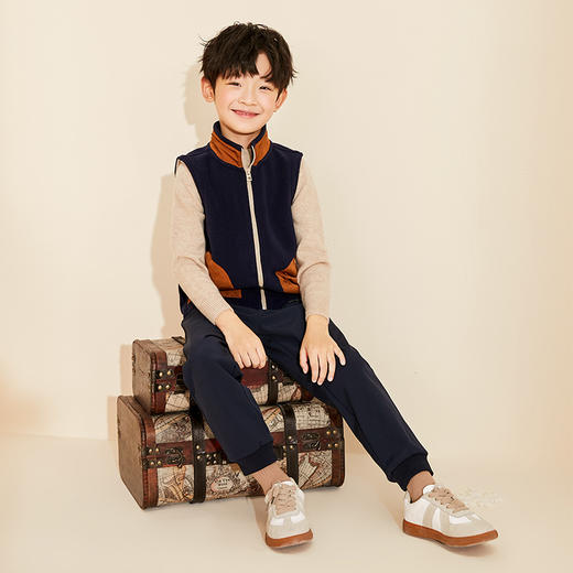 mettekids儿童摇粒绒马甲2022秋款针织背心男童外穿内搭无袖毛衣 商品图1