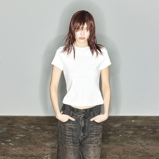 NUTH“轻装”｜纯色圆领T恤分割线设计通勤百搭短袖上衣女 商品图4