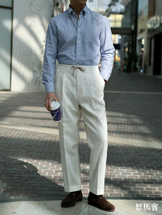 Stylbiella 棉亚麻混织白色意式工艺裤装 商品图5