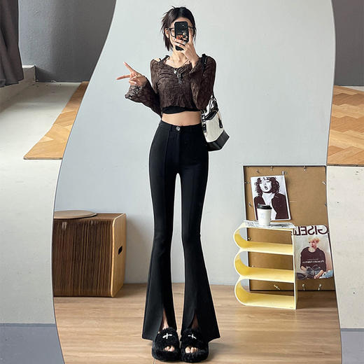 【一穿就会爱上】显高显瘦显腿长微喇开叉裤 Q弹亲肤 立体有型 美化腰臀比 提升身材曲线 商品图0