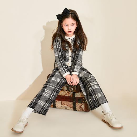 mettekids儿童羊绒衫春秋新款童装背心男童裤子女童针织开衫套装 商品图2