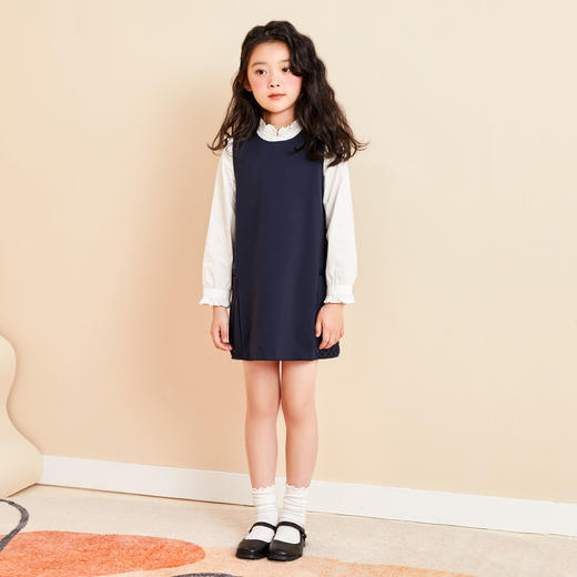 mettekids儿童连衣裙女童秋装新款童装中大童时髦洋气纯色公主裙 商品图1