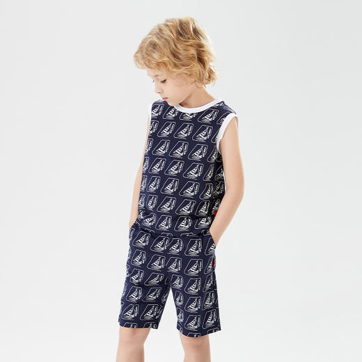 mettekids儿童背心男童套装2022夏季休闲满印花无袖短裤两件套潮 商品图3