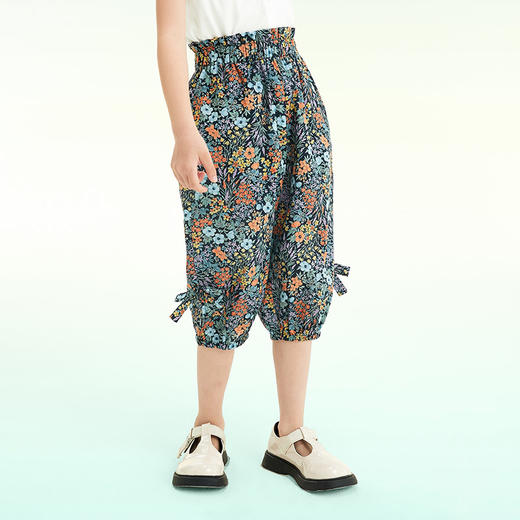 mettekids儿童裤子2022女童裤子夏季蝴蝶结灯笼裤洋气女孩七分裤 商品图2