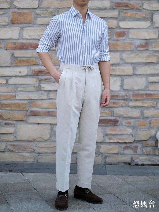 Stylbiella 棉亚麻混织卡其色意式工艺裤装 商品图2