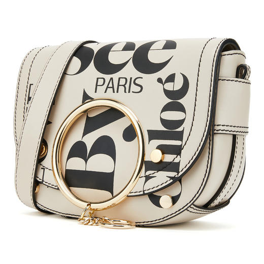 Chloe 蔻依 SEE BY CHLOE 女士LOGO字母印花单肩斜挎包马鞍包 米白 商品图1