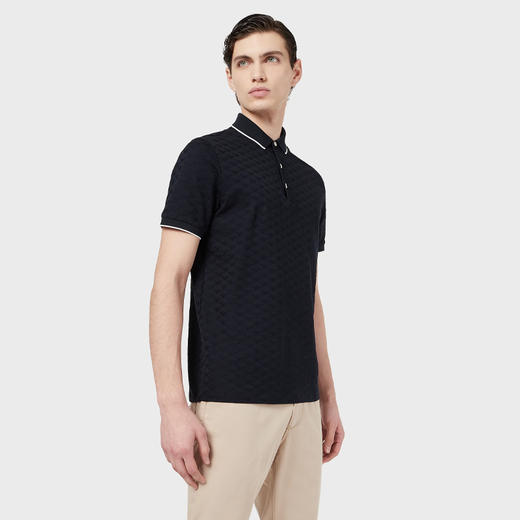 【二】EMPORIO ARMANI 阿玛尼 男士棉质通体提花鹰标丝光平纹针织短袖Polo衫 蓝色 8N1FP0 1JHWZ 0920 商品图1