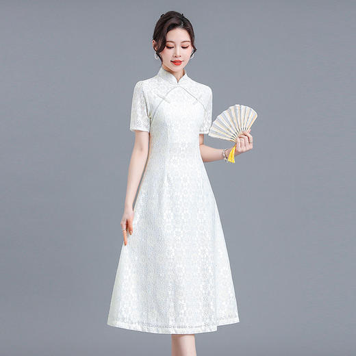 QYM MG7766-Y改良旗袍裙中式蕾丝连衣裙 商品图0
