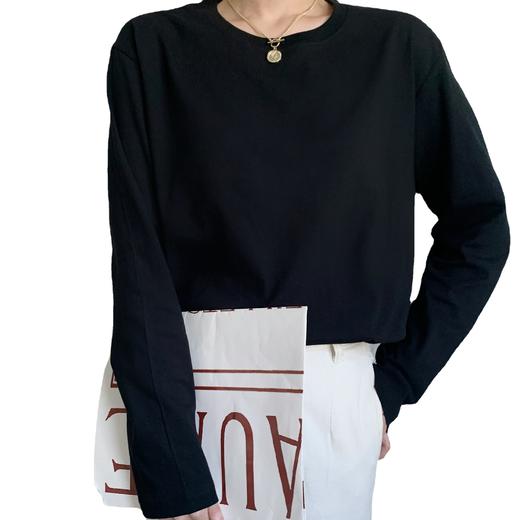 「黑白两色！220克新疆精梳棉」厚实精梳棉纯色内搭长袖t恤 女宽松春秋打底衫上衣 商品图4