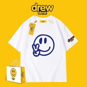 「黑白两色！drew笑脸款」drew笑脸短袖T恤 宽松简约情侣款笑脸短袖上衣