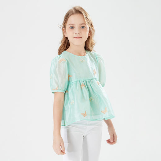 mettekids儿童T恤童装夏季新款洋气时髦泡泡袖网纱女童夏装上衣 商品图2