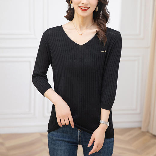 V领七分袖上衣，薄款修身妈妈半袖t恤针织衫CC-103-A051 商品图6