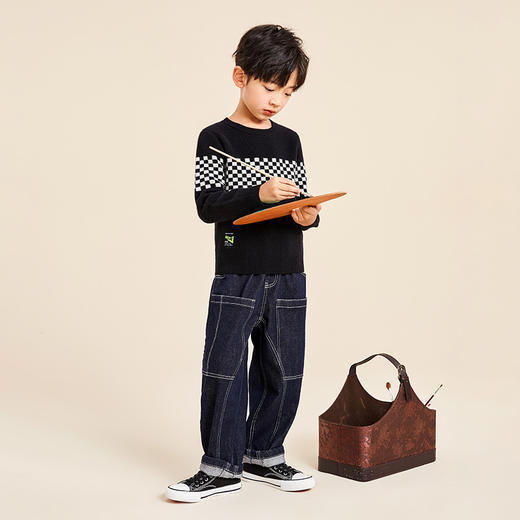 mettekids儿童羊绒衫男孩春秋新款加厚针织衫中大童撞色休闲毛衣 商品图2