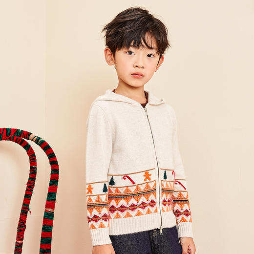 mettekids儿童羊绒衫春秋新款男童女童休闲连帽针织开衫大童毛衣 商品图1