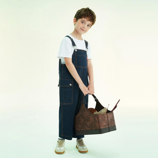 mettekids儿童裤子男童2022夏季新款棉牛仔蓝洋气男孩一体背带裤 商品图1