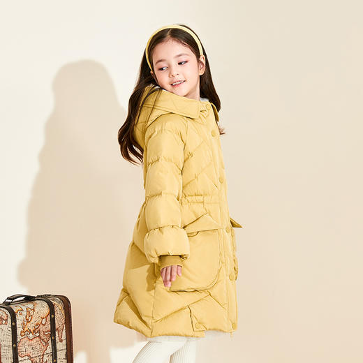 mettekids女童羽绒服冬季新款白鹅绒童装儿童纯色中长款加厚外套 商品图3