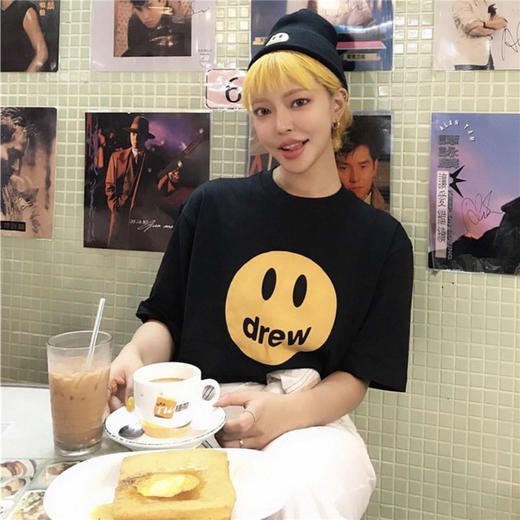 「九款配色！男女同款」Drew笑脸短袖Justin Bieber同款潮牌宽松棉情侣款T恤上衣 商品图1