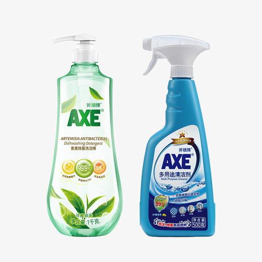 斧头牌AXE果蔬餐具厨房油污清洁组合 青蒿除菌洗洁精淡雅绿茶香气1kg+多功能清洁剂柠檬500g 商品图6