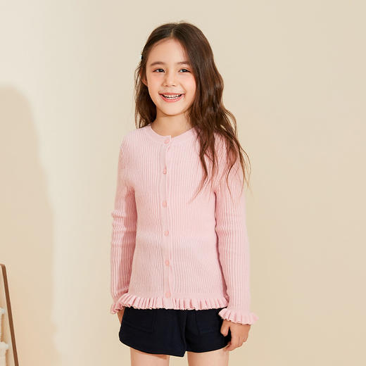 mettekids儿童针织衫春秋新款打底衫中大女童小香风圆领开衫毛衣 商品图0
