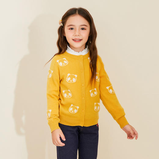 mettekids儿童羊绒衫春秋新款女童针织开衫中大童可爱熊猫毛衣 商品图0