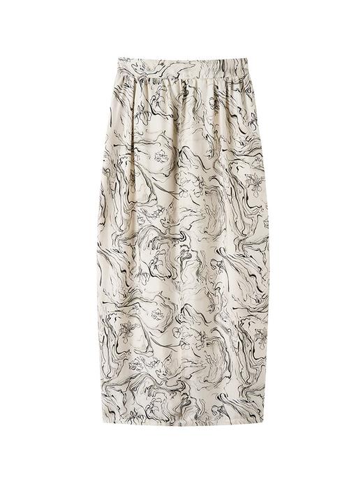 MAISON CECILE印花/黑色艺术立体斜纹真丝桑蚕丝花苞半身裙 商品图4