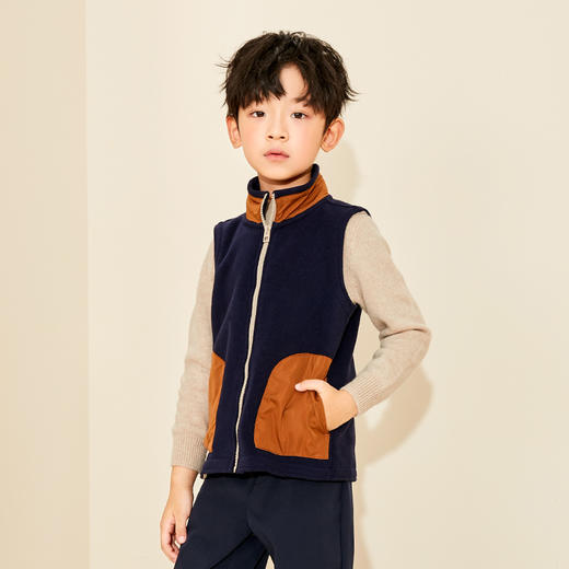 mettekids儿童摇粒绒马甲2022秋款针织背心男童外穿内搭无袖毛衣 商品图0