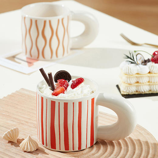 共禾京品ins手绘风陶瓷马克杯简约咖啡杯可爱创意早餐杯 商品图2