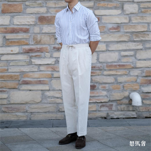 Stylbiella 棉亚麻混织卡其色意式工艺裤装 商品图0