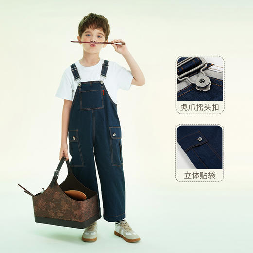 mettekids儿童裤子男童2022夏季新款棉牛仔蓝洋气男孩一体背带裤 商品图0