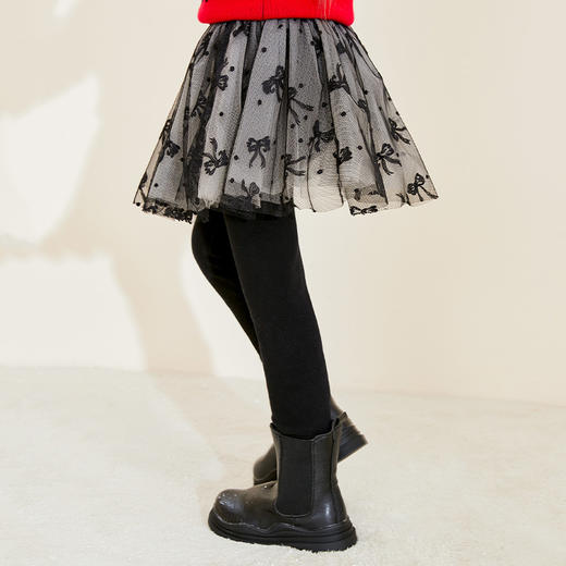 mettekids女童裤子春秋新款绒打底裤中大儿童黑色网纱公主裙裤 商品图1