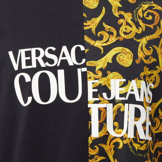 VERSACE JEANS COUTURE 范思哲 男士棉质 Sketch Couture 印花和字母徽标印花圆领短袖T恤 黑色 74GAHE06 CJ00E G89 商品图2