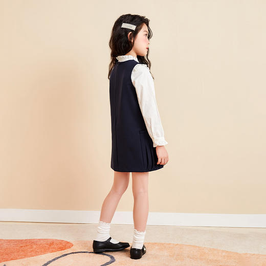 mettekids儿童连衣裙女童秋装新款童装中大童时髦洋气纯色公主裙 商品图3