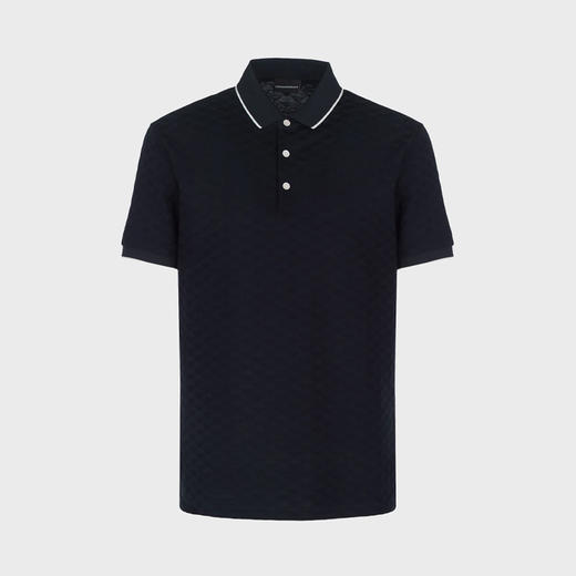 【二】EMPORIO ARMANI 阿玛尼 男士棉质通体提花鹰标丝光平纹针织短袖Polo衫 蓝色 8N1FP0 1JHWZ 0920 商品图0