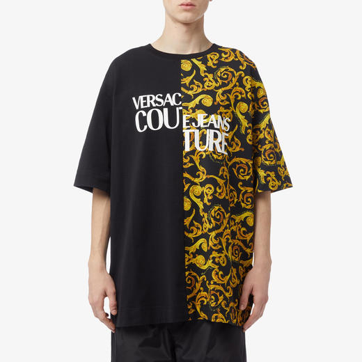 VERSACE JEANS COUTURE 范思哲 男士棉质 Sketch Couture 印花和字母徽标印花圆领短袖T恤 黑色 74GAHE06 CJ00E G89 商品图0