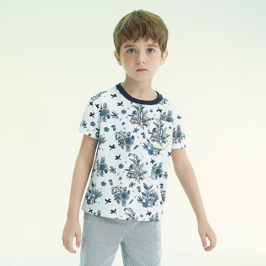 mettekids儿童短袖2022新款童装洋气时尚圆领白色印花男童t恤夏季 商品图2